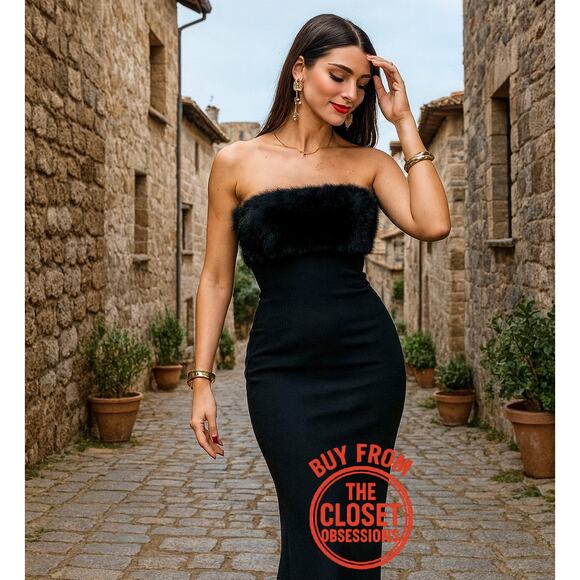 ZARA Strapless Faux-Fur Midi Dress 🖤✨ NWT | Size M - Picture 4 of 16